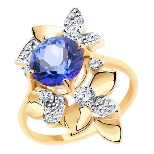 Кольцо женское SOKOLOV из золота с топазом и фианитами Swarovski 715942 р.18.5 в Яшма Золото